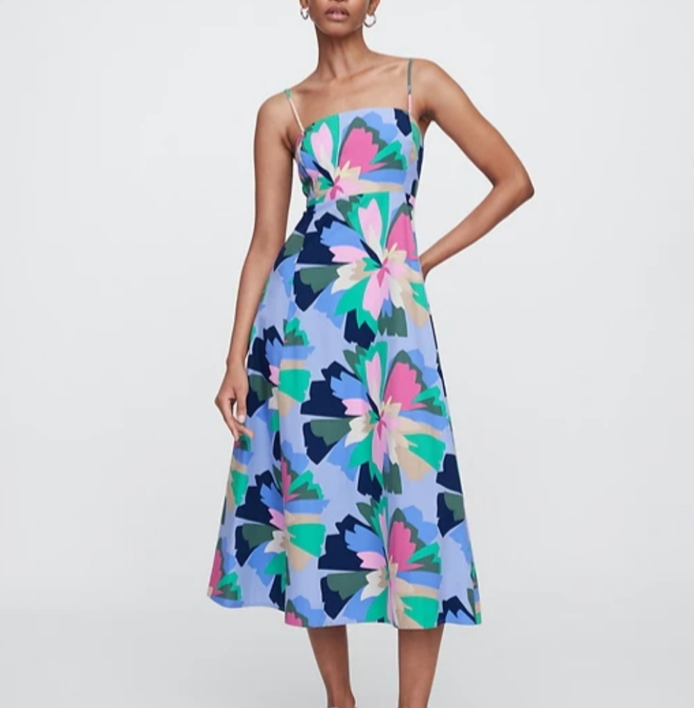 Gap Poplin Print Squareneck Midi Dress
